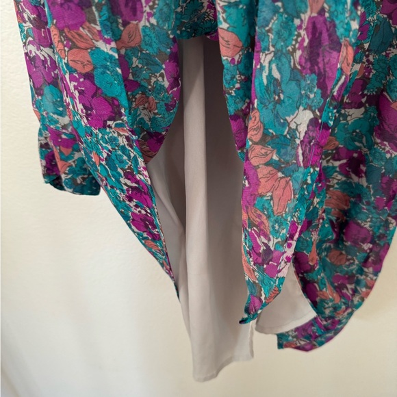 EUC BCBG Floral Dress Purple Green Pink Button down front Mini Size S Small - Picture 5 of 12